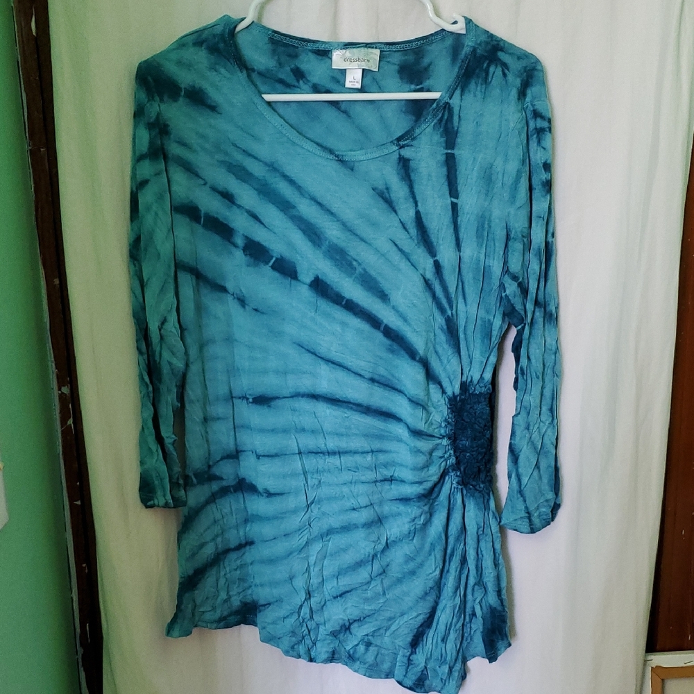 Vintage Y2k Tie Dye Asymmetrical 3/4 Sleeve Top